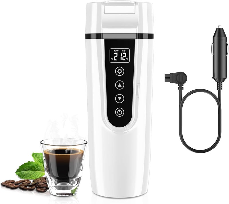 FVPE Car Electric Kettle for Travel : 12V/24V Small Electric Water Kettle, Multi-Temp Control 400 mL Portable Car Water Boiler for Brewing Coffee Tea,LCD Display 304 Stainless Steel Truck Heating Cup - Image 1